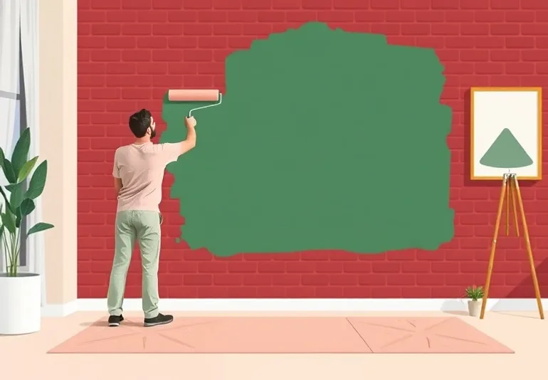 Peintre appliquant la peinture au rouleau sur un mur de salon